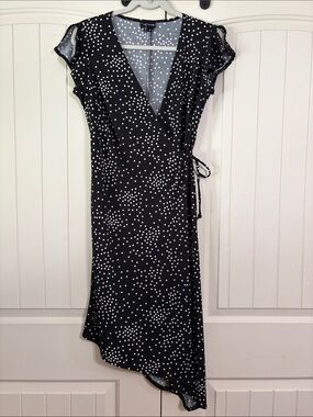 My Michelle Black and White Polka Dot Asymmetrical Wrap Dress Size M